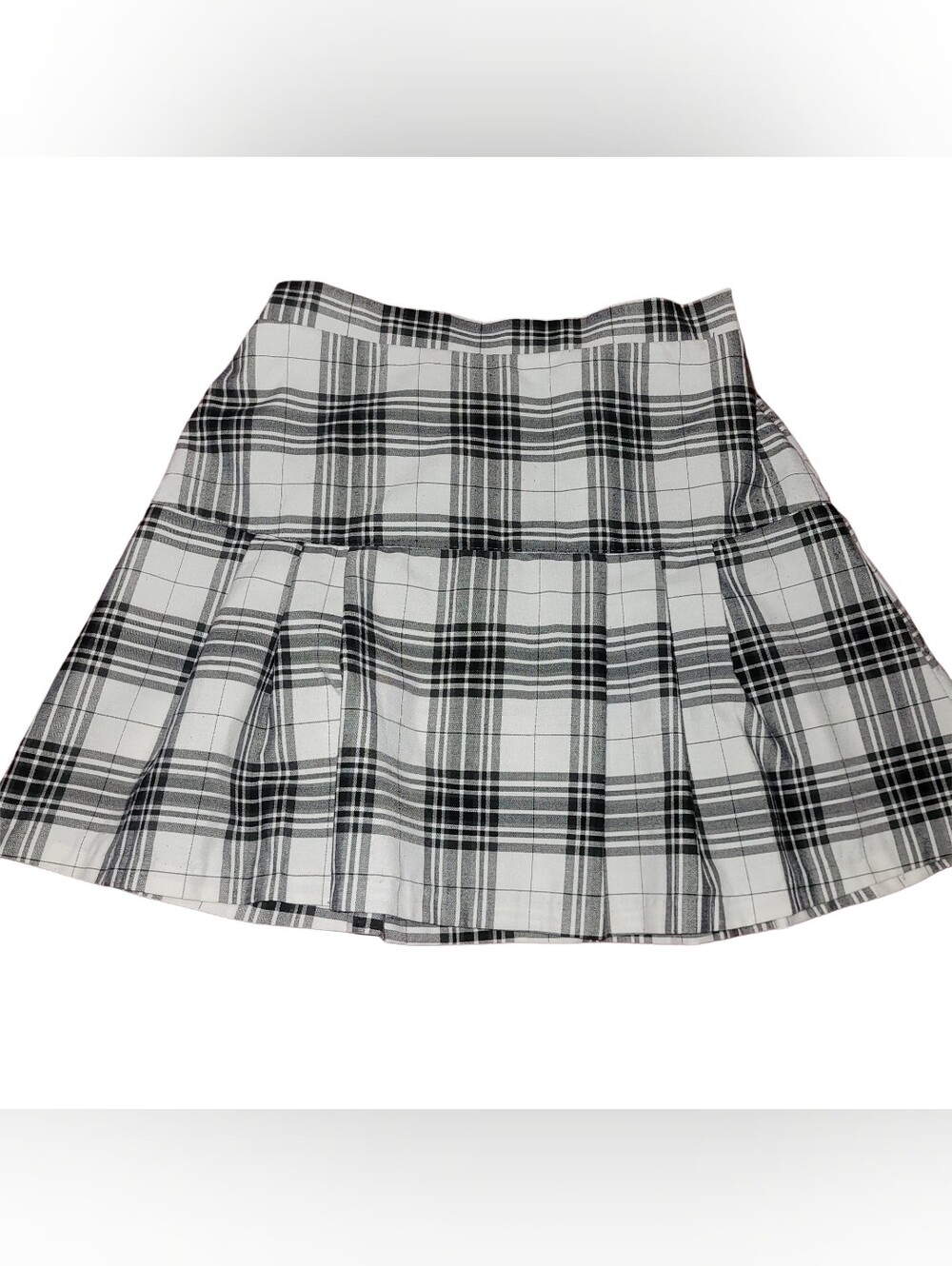 V&X Black and White Plaid Pleated Academia Y2K Mini Skirt Size S